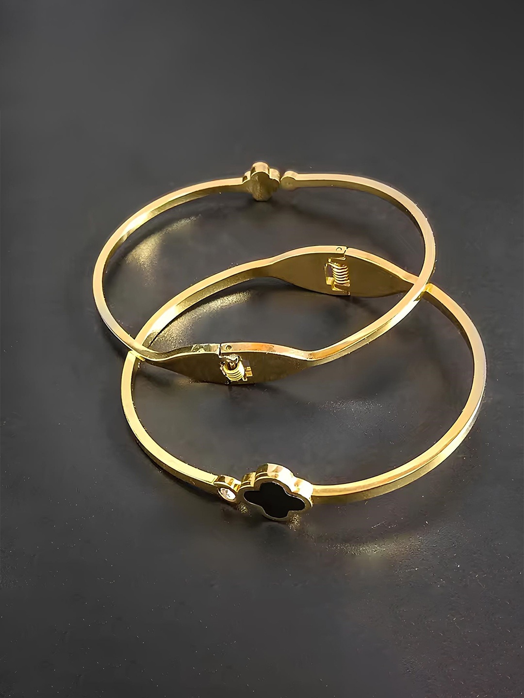 

KARISHMA KREATIONS Gold-Plated Stainless Steel Four Leaf Clover Cuff Bracelet