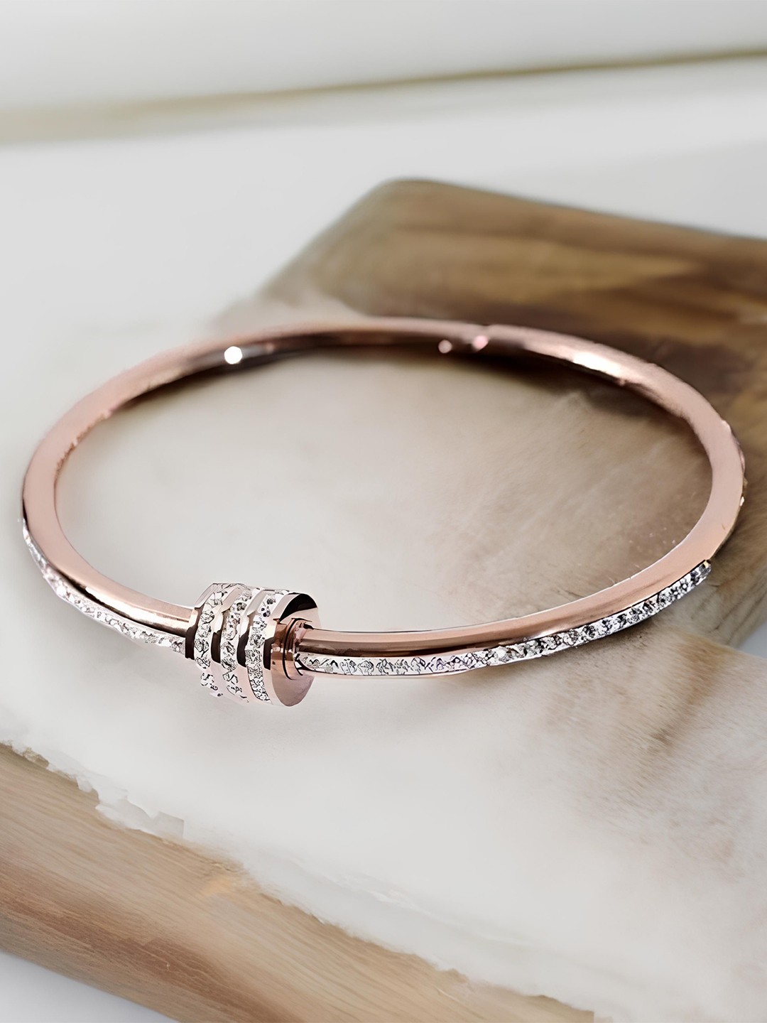 

KARISHMA KREATIONS Rose Gold-Plated Stainless Steel Cubic Zirconia Cuff Bracelet