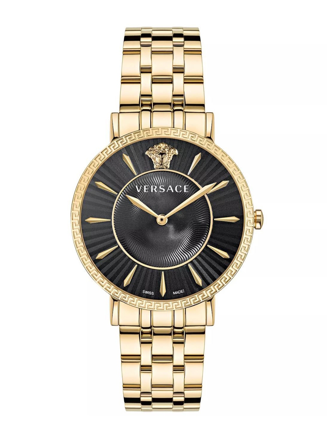 

Versace Women Brass Mother of Pearl Dial & Stainless Steel Bracelet Style Straps Analogue Watch VEJL00722, Black