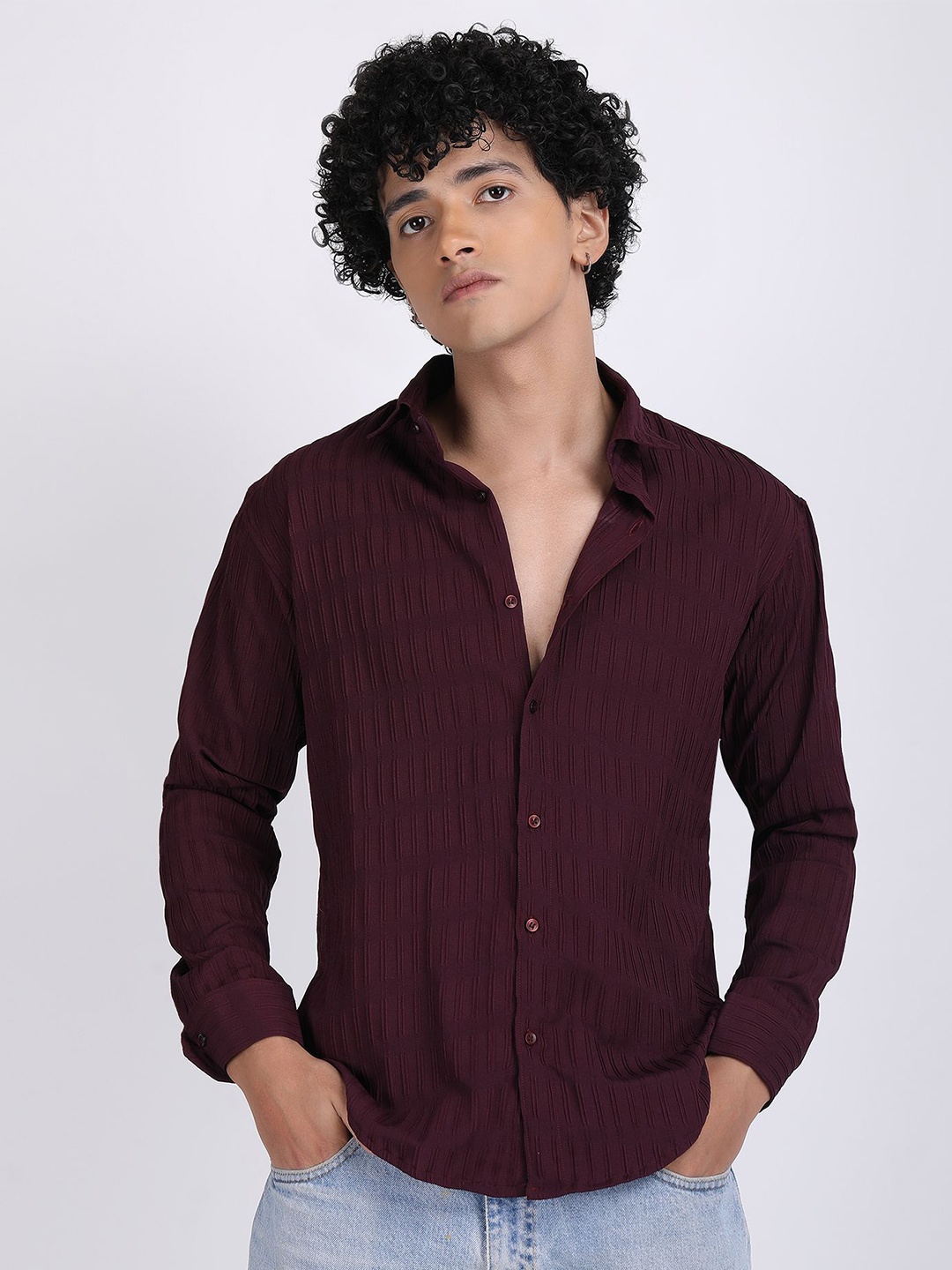 

The Roy Men Comfort Slim Fit Opaque Checked Casual Shirt, Maroon