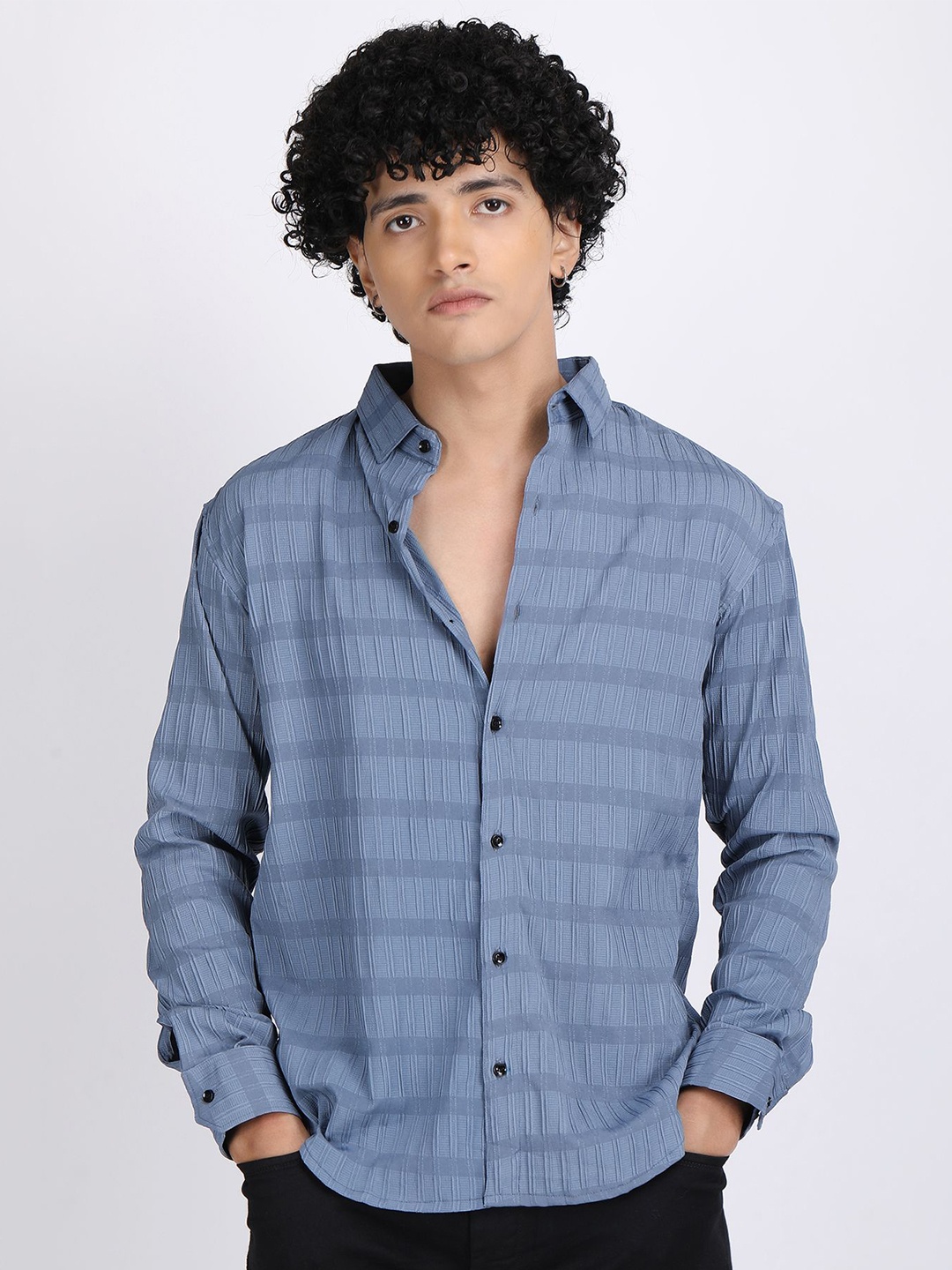 

The Roy Men Comfort Slim Fit Opaque Checked Casual Shirt, Blue