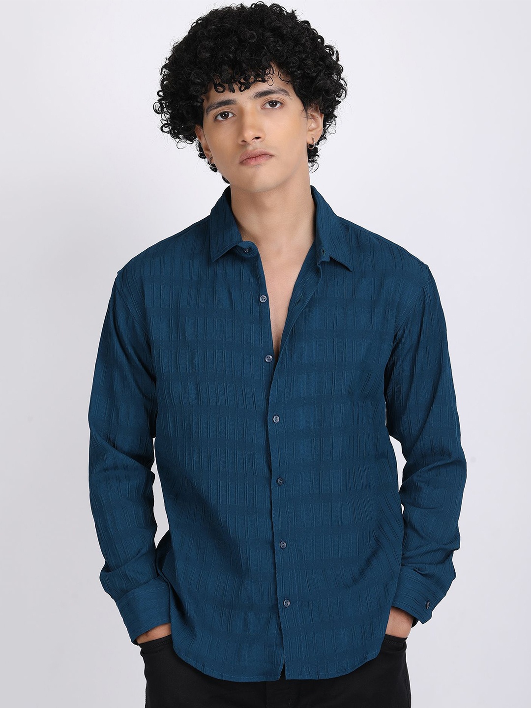 

The Roy Men Comfort Slim Fit Opaque Checked Casual Shirt, Blue
