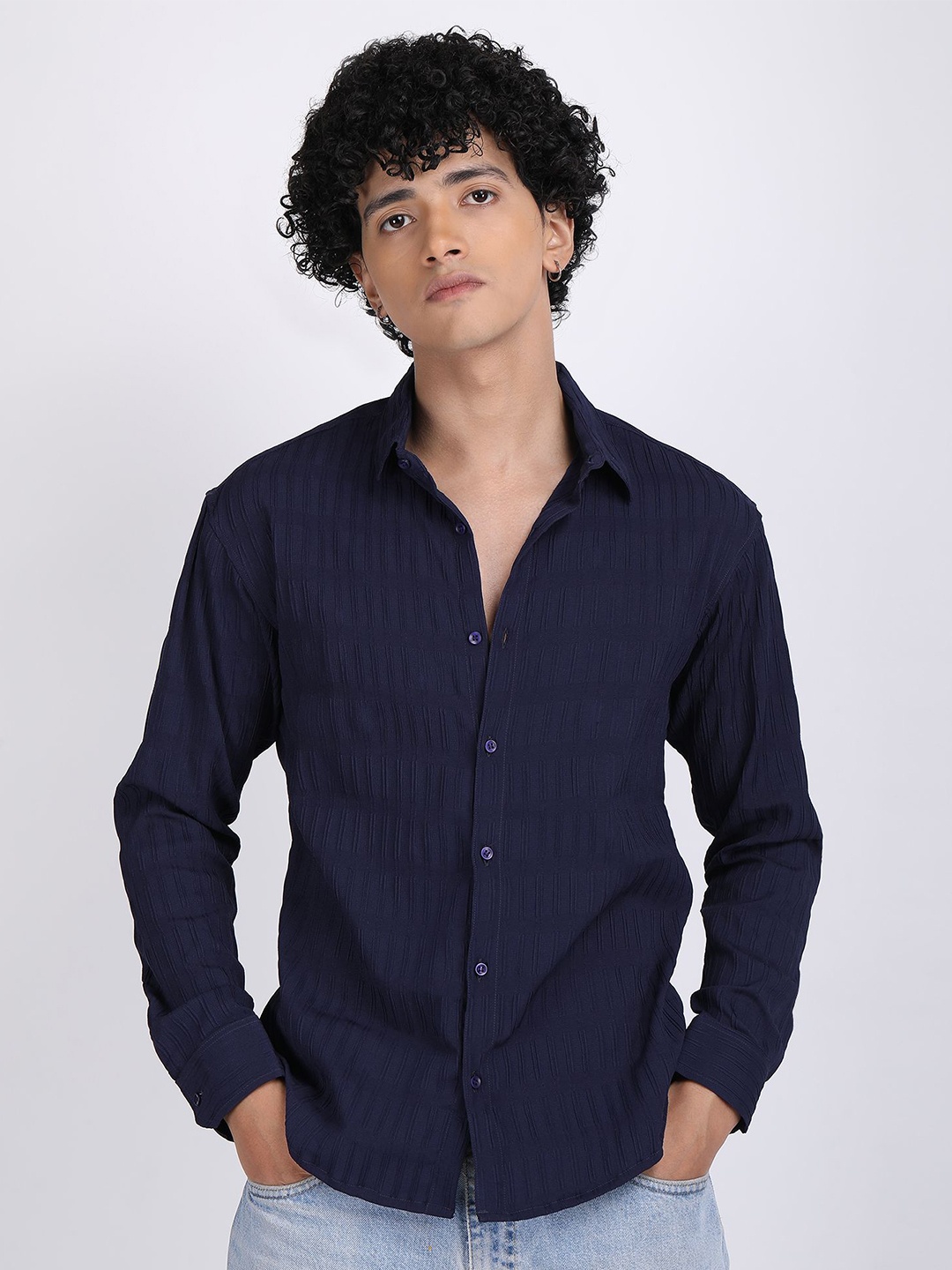 

The Roy Men Comfort Slim Fit Opaque Checked Casual Shirt, Blue