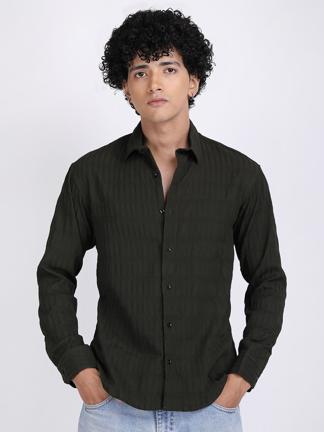

The Roy Men Comfort Slim Fit Opaque Checked Casual Shirt, Green