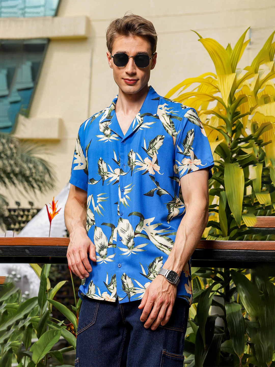 

TOMHIDDLE Men Classic Floral Printed Casual Shirt, Blue
