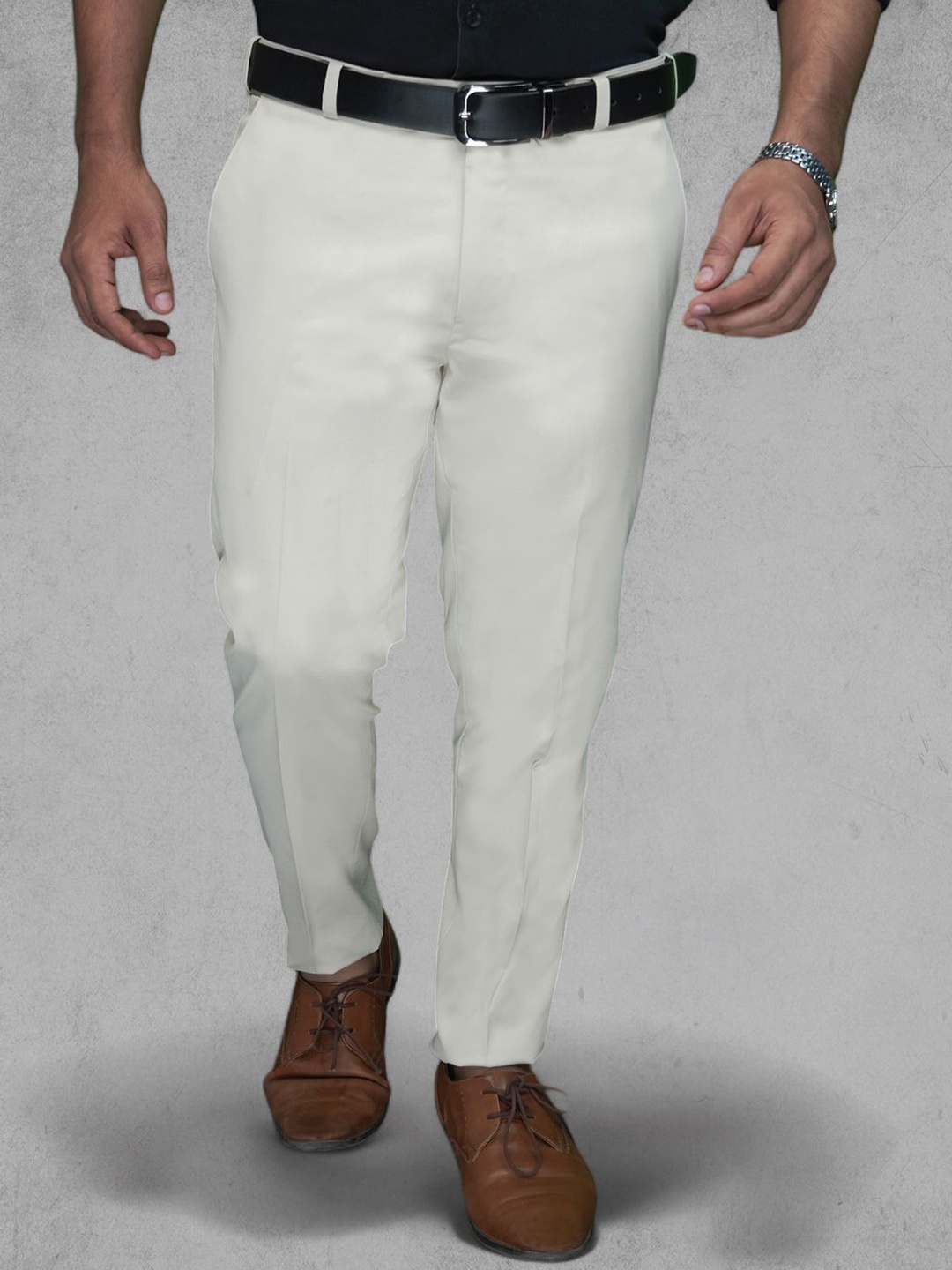

VILLAIN Men Relaxed Straight Leg Slim Fit Chinos Trousers, Cream