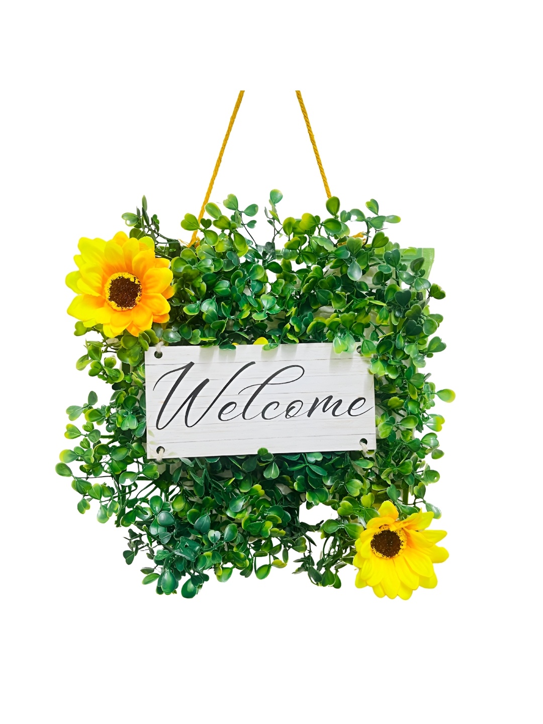 

Akaar Green & Yellow Welcome Signage Green Mat with Sunflower Wall Hanging