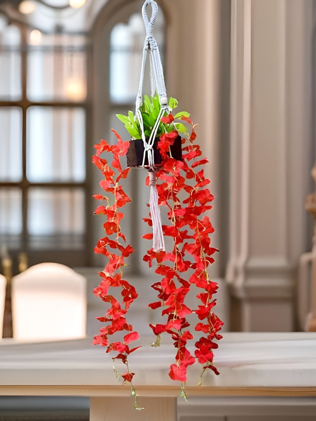 

Akaar Red & Green Hanging Artificial Flower With Pot