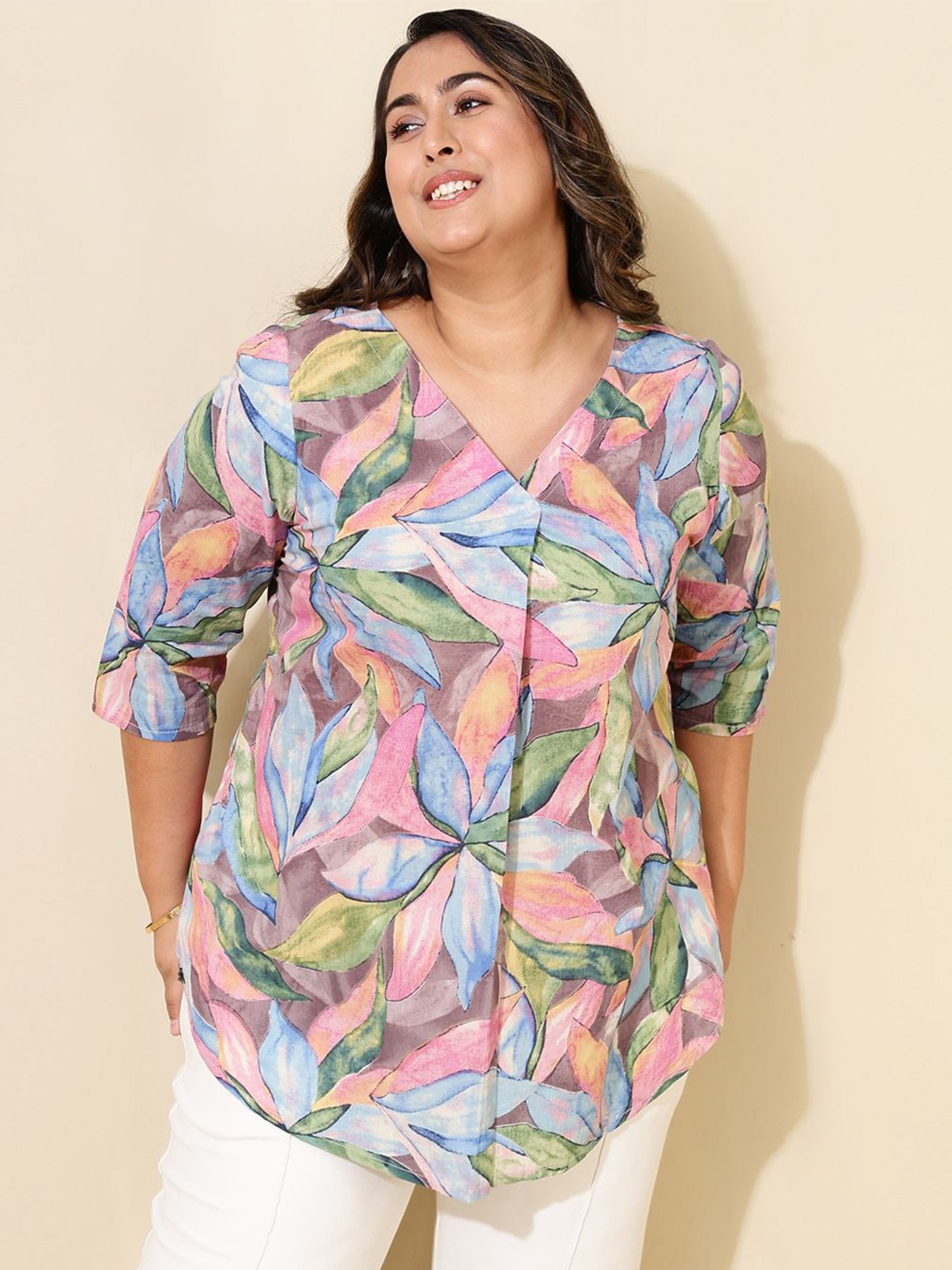 

Amydus Women Plus Size Floral Printed Cotton Top, Purple
