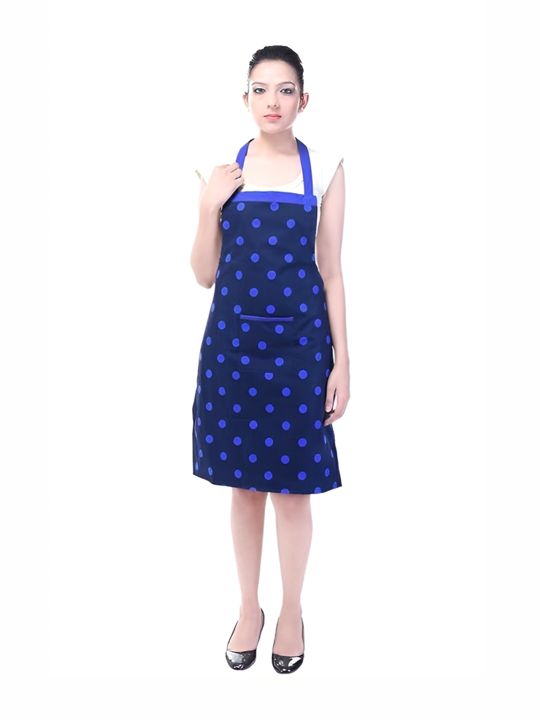 

SWITCHON Blue & Navy Blue Polka Printed Cotton Apron