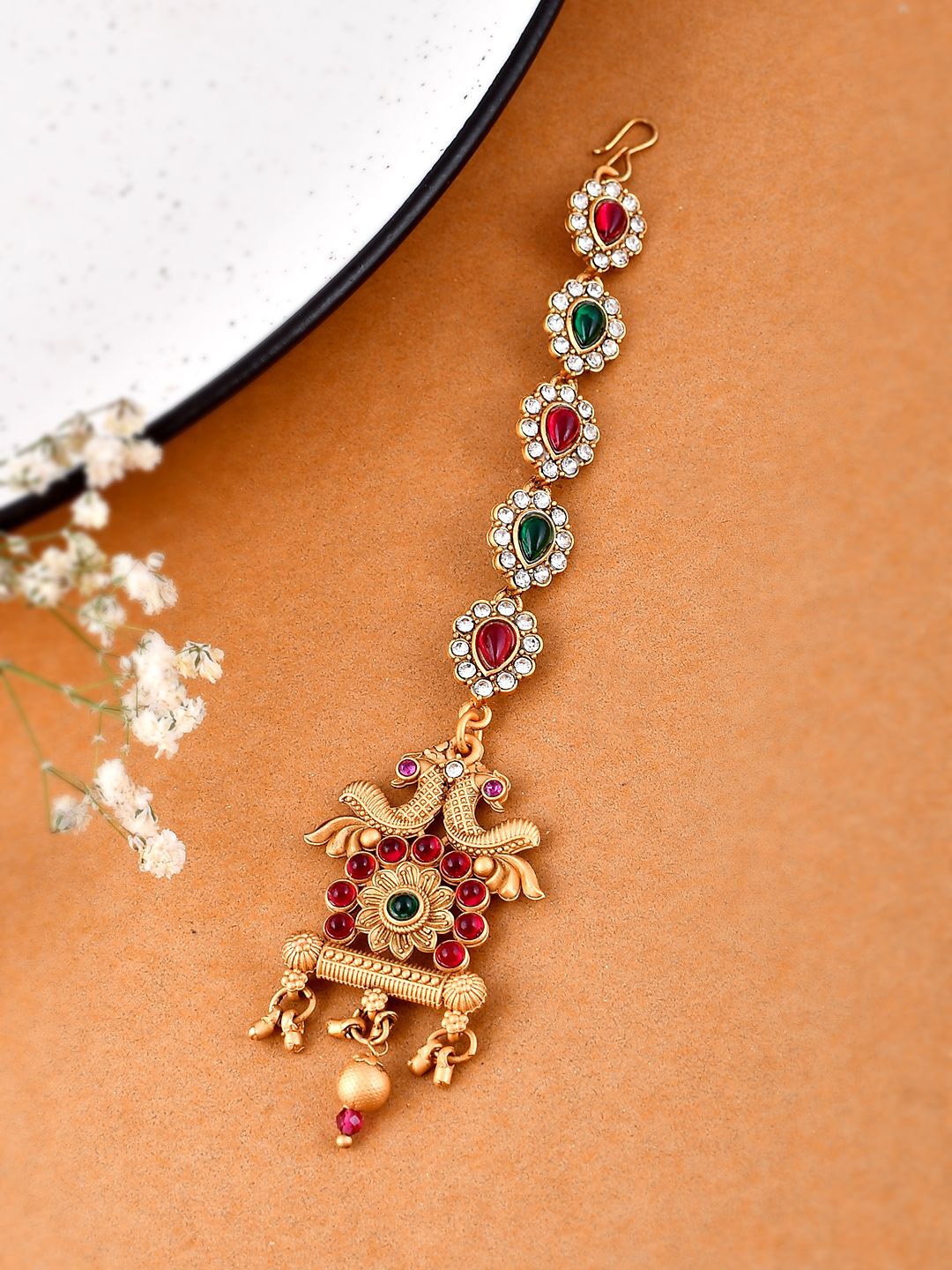 

Silvermerc Designs Gold-Plated CZ Stones Studded Maang Tikka Head Jewellery