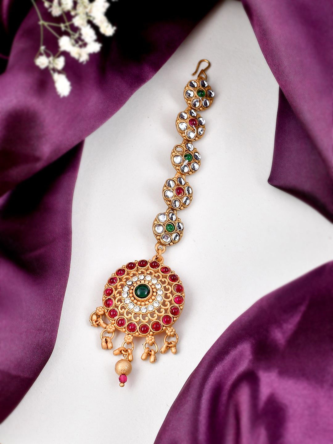 

Silvermerc Designs Gold-Plated Kundan Studded Maang Tikka Head Jewellery