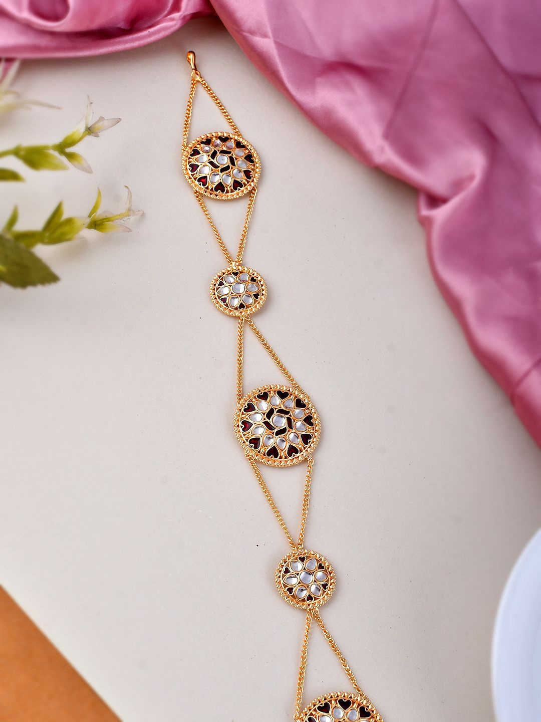 

Silvermerc Designs Gold-Plated Kundan Studded Head Chain