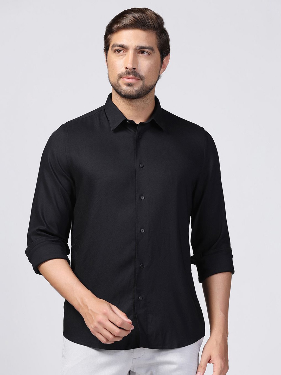 

Blackberrys Men Slim Fit Opaque Formal Shirt, Black