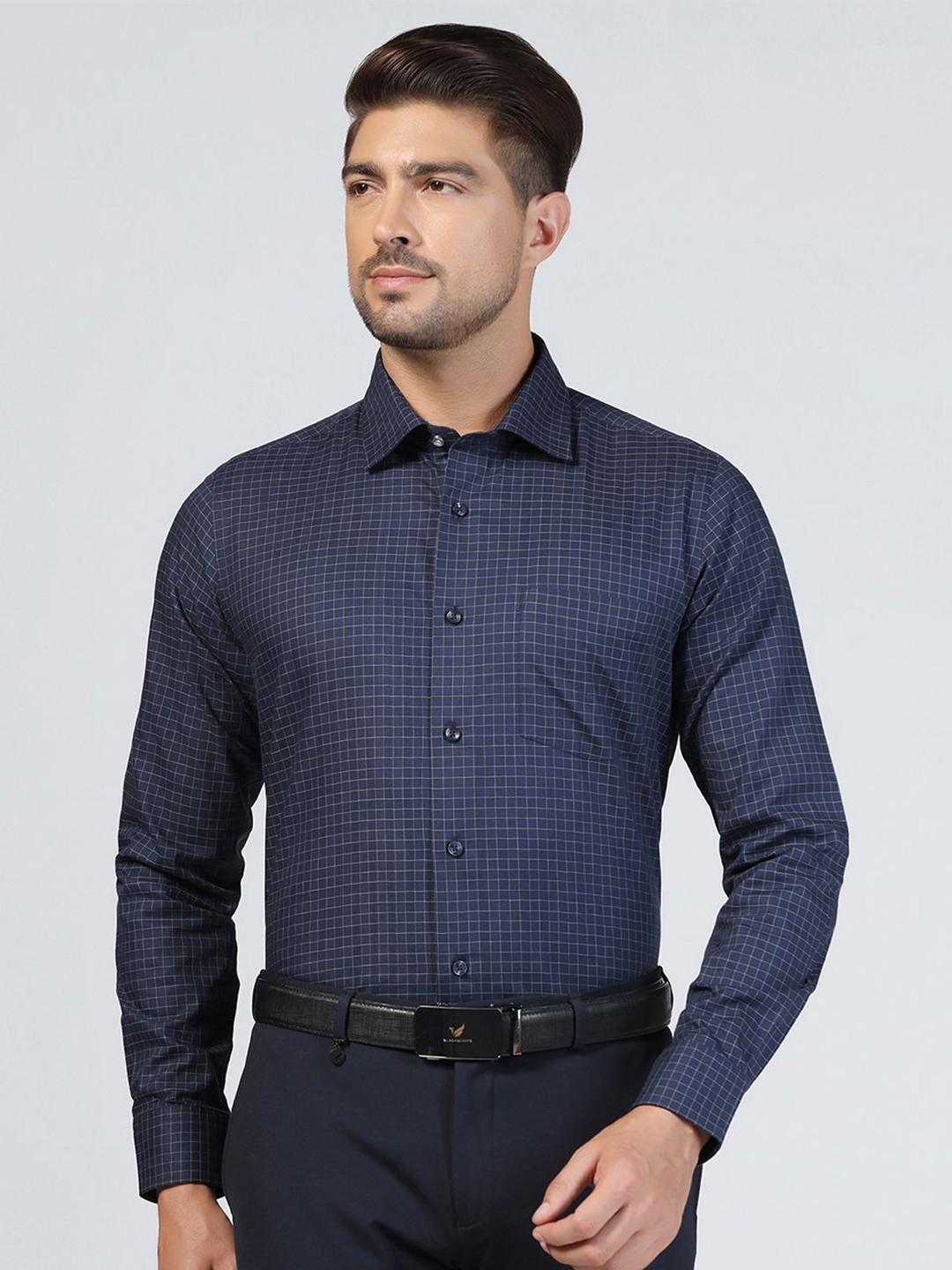 

Blackberrys Men Slim Fit Grid Tattersall Checks Opaque Checked Formal Shirt, Navy blue