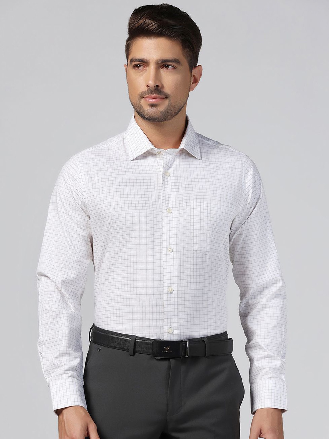 

Blackberrys Men Slim Fit Grid Tattersall Checks Opaque Checked Formal Shirt, White