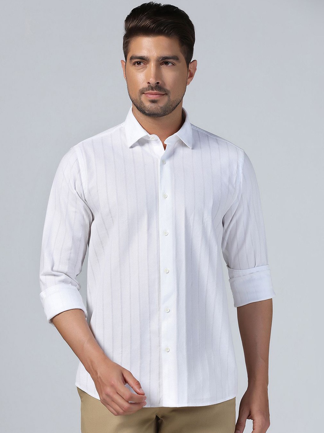 

Blackberrys Men Slim Fit Opaque Striped Formal Shirt, White
