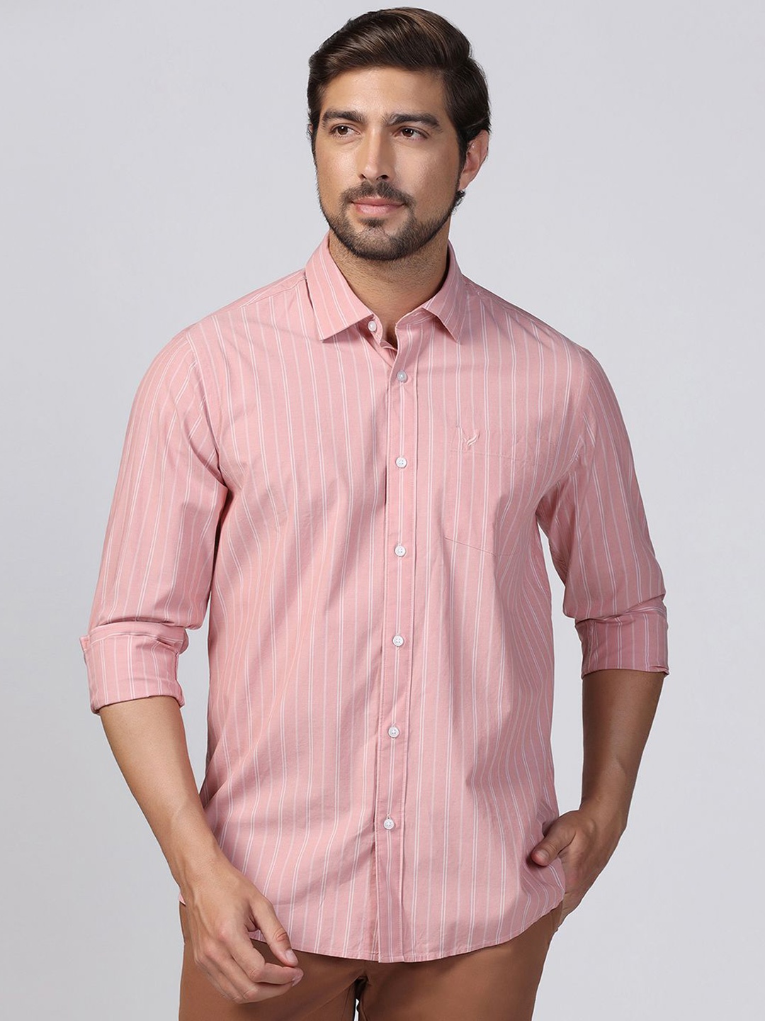 

Blackberrys Men Slim Fit Opaque Striped Formal Shirt, Pink