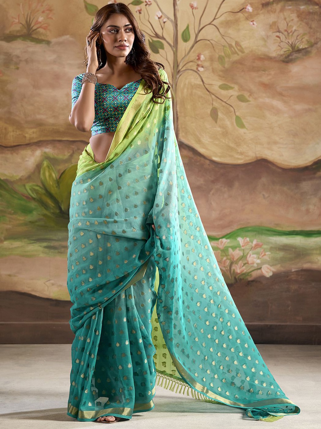 

Mitera Zari Woven Tassel Banarasi Saree, Teal