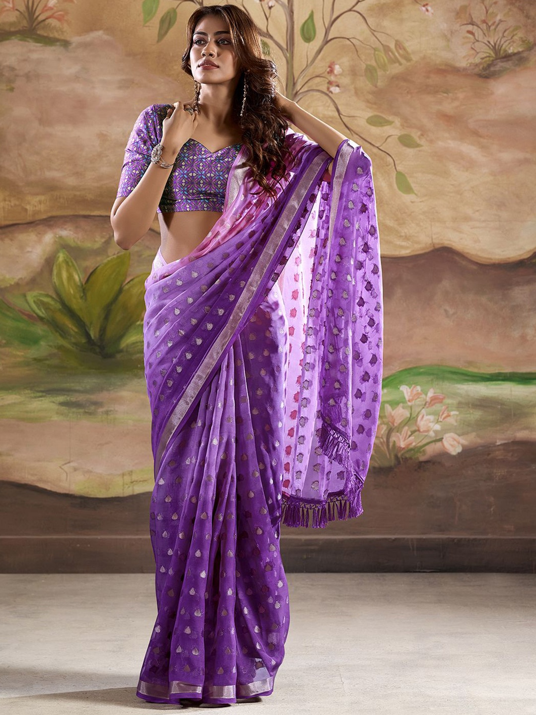 

Mitera Woven Design Zari Banarasi Saree, Purple