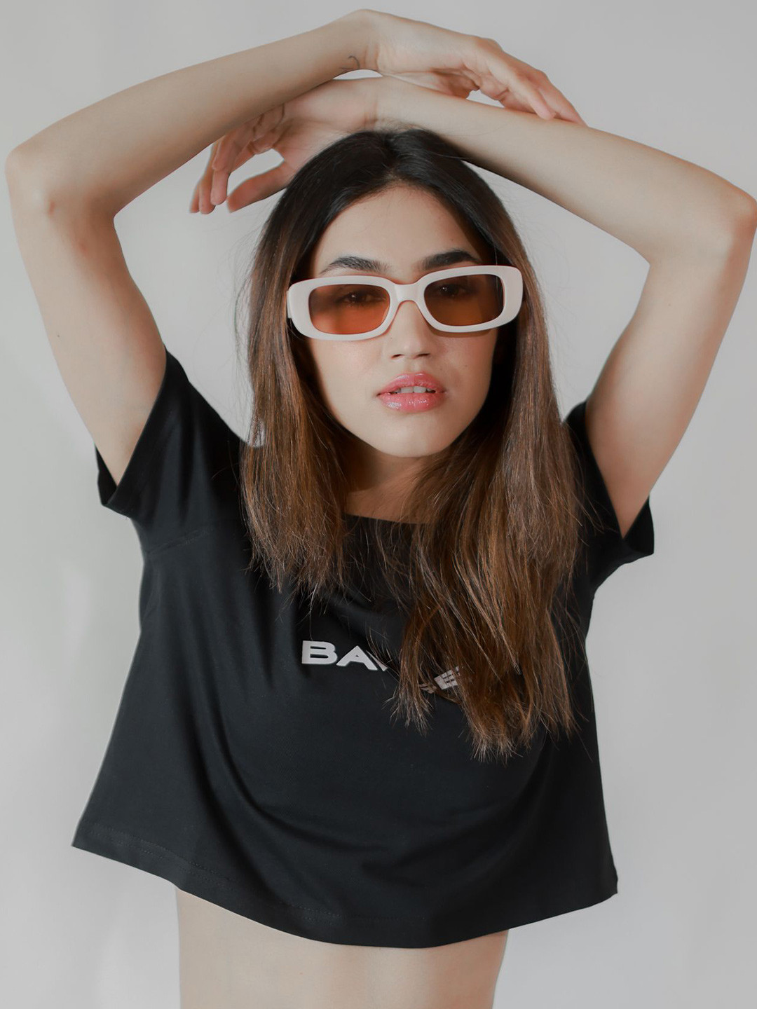 

BAWSE. Women Brand Logo Printed Cotton Crop Top, Black