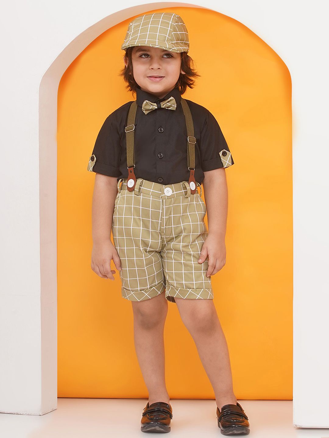 

Aj DEZInES Boys Short Sleeves Pure Cotton Shirt With Shorts & Suspenders, Green