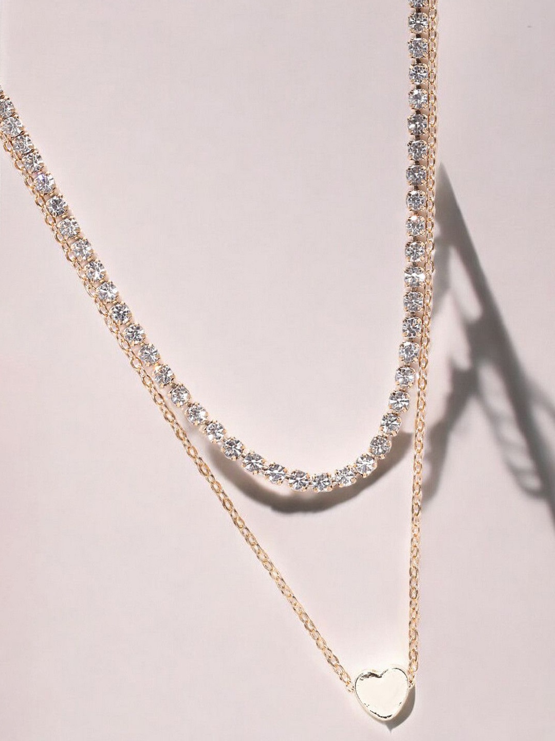 

fabula Set Of 2 Gold-Plated Crystal Heart Shape Multi Layered Necklace