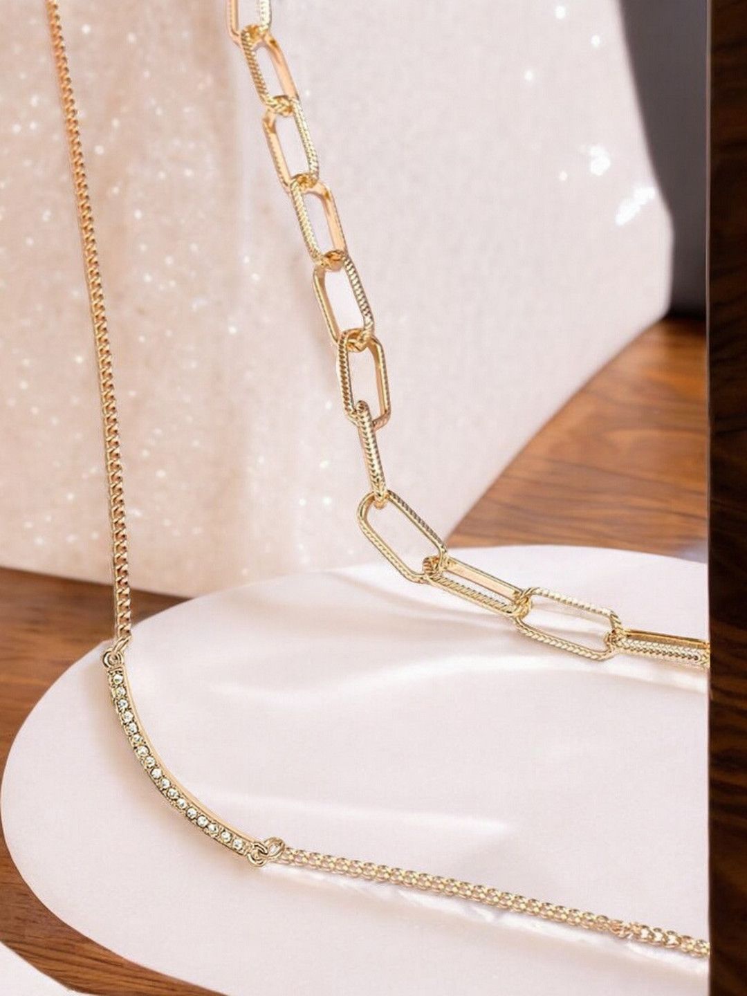 

fabula Gold-Plated Multi Layered Crystals Link Chain Necklace