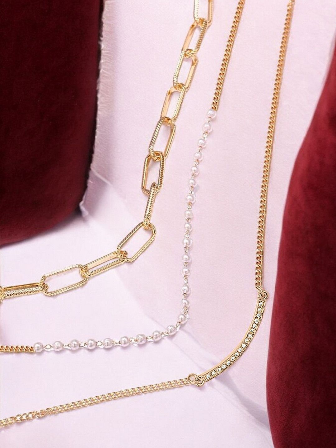 

fabula Gold-Plated Multi Layered Pearls Link Chain Necklace