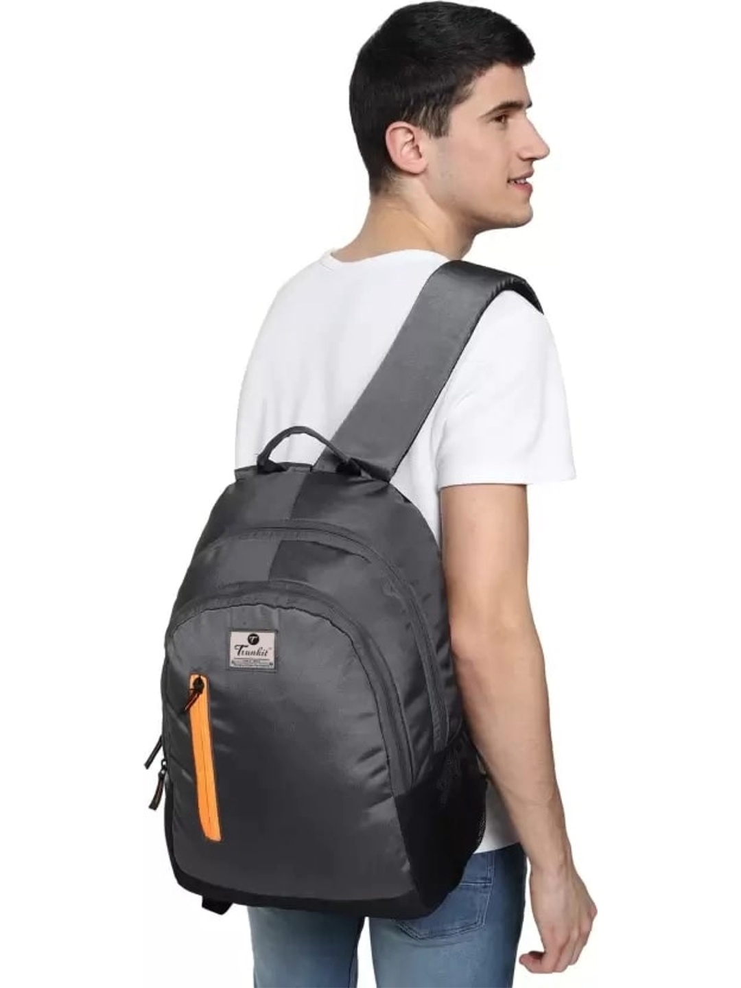 

TRUNKIT Unisex Brand Logo Backpack with USB Charging Port, Grey