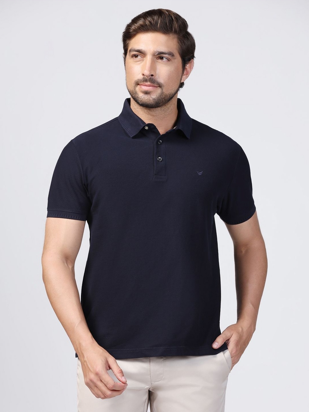 

Blackberrys Men Solid Polo Collar Regular Fit T-shirt, Navy blue