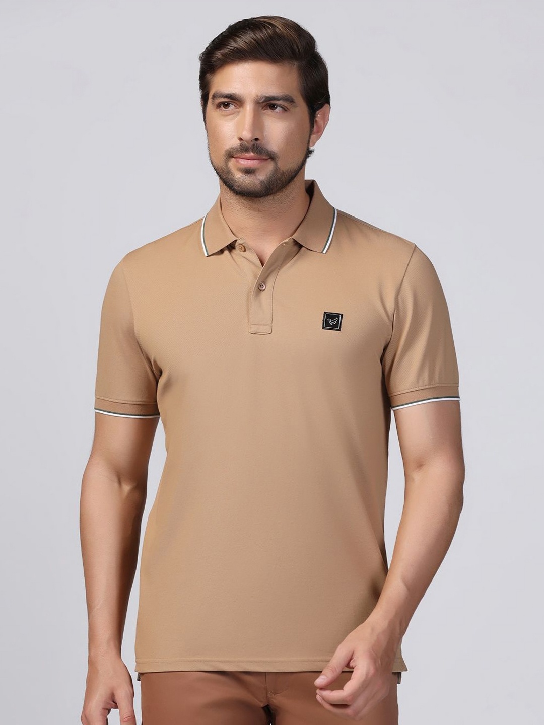 

Blackberrys Men Henley Neck Raw Edge Slim Fit T-shirt, Camel brown