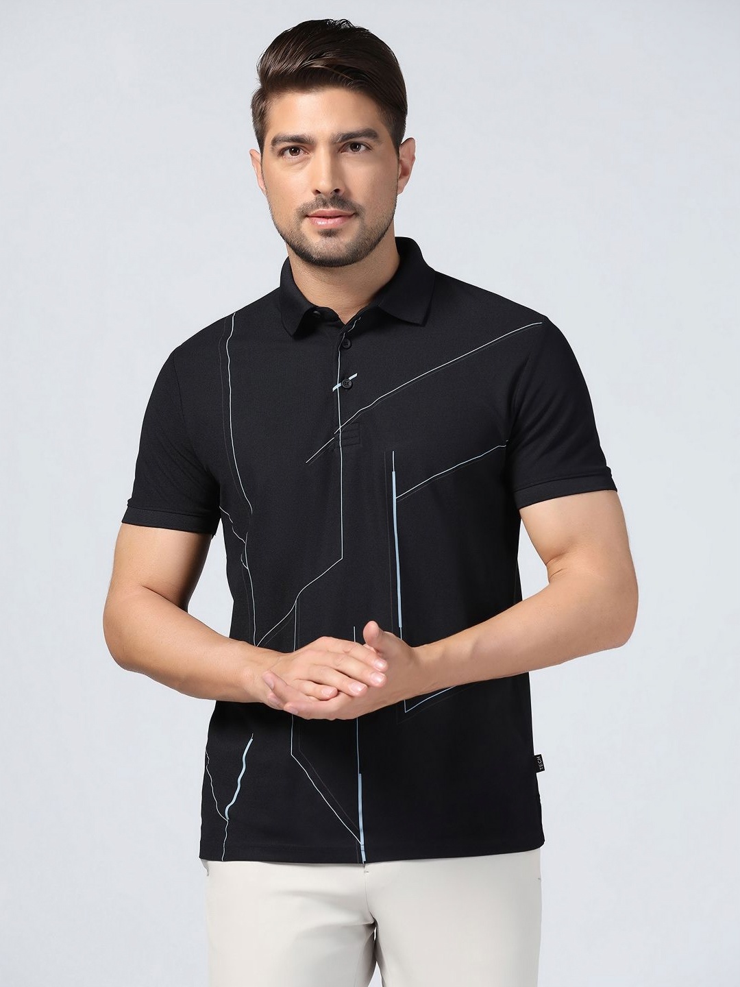 

Blackberrys Men Black Printed TechPro Polo Regular Fit Tshirts