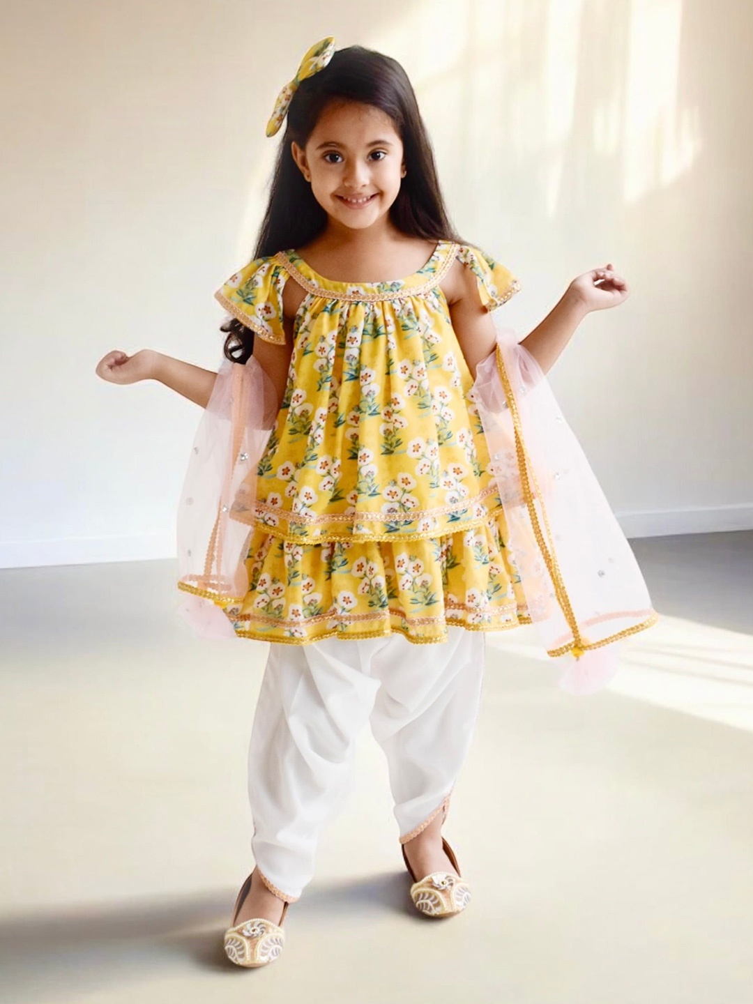 

Fayon Girls Floral Print A-Line Dress, Yellow