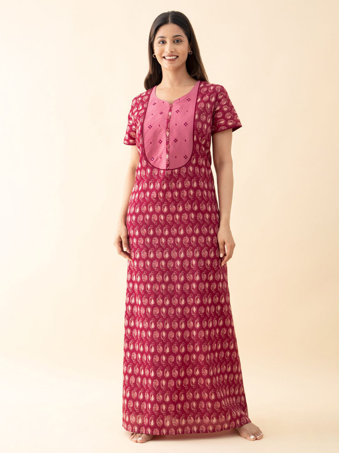 

Maybell Printed Cotton Maxi Nightdress, Pink