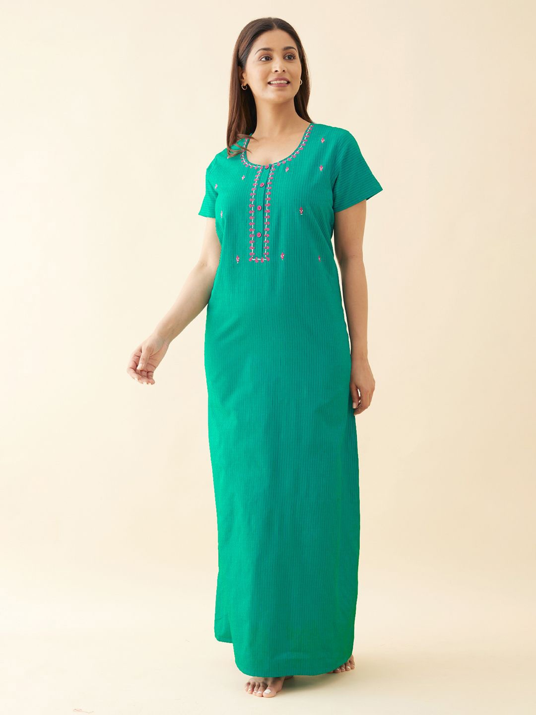 

Maybell Women Embroidered Maxi Nightdress, Green