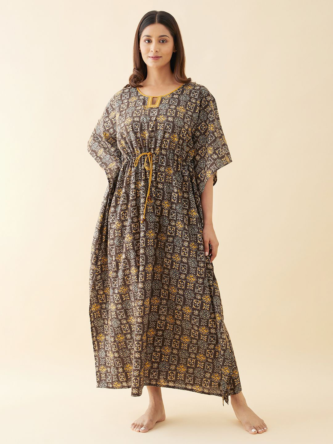 

Maybell Women Printed Cotton Maxi Nightdress, Brown
