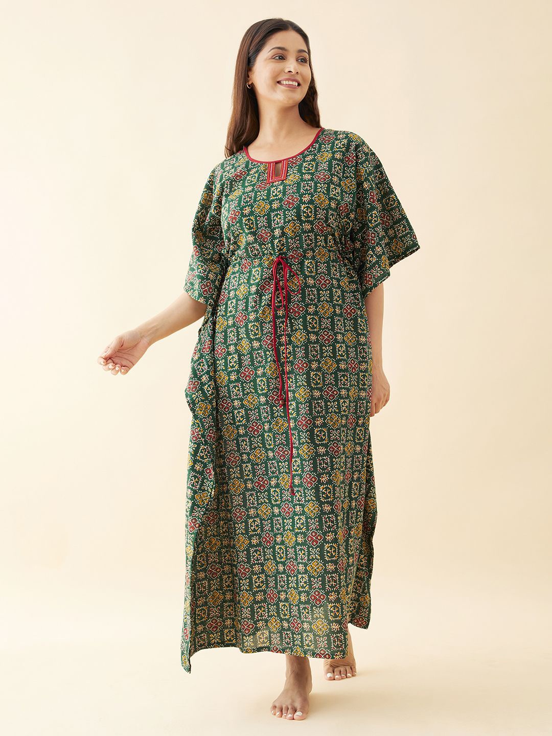 

Maybell Digital Printed Round Neckline Maxi Nightdress, Green