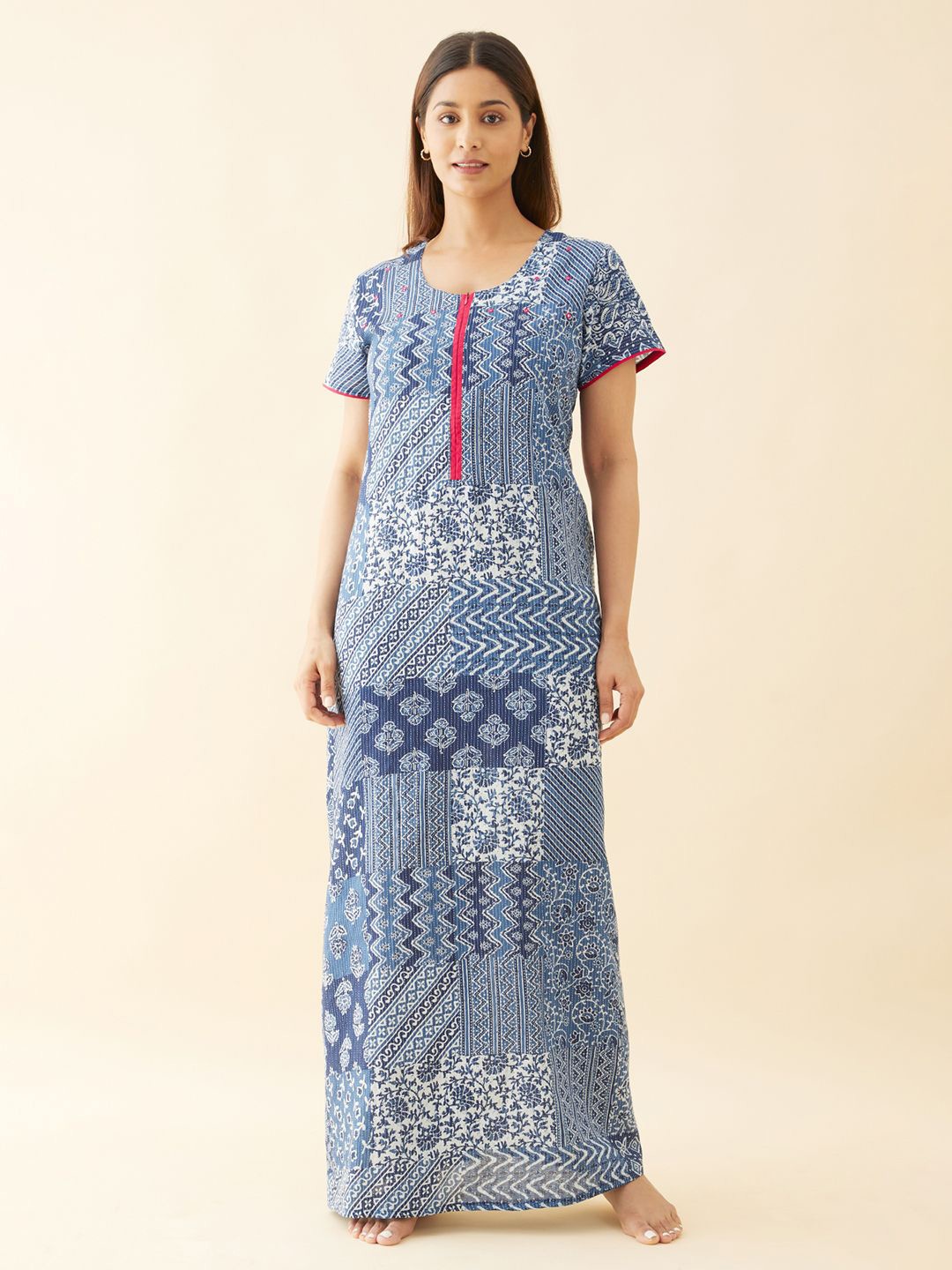 

Maybell Printed Pure Cotton Round Neck Maxi Nightdress, Blue