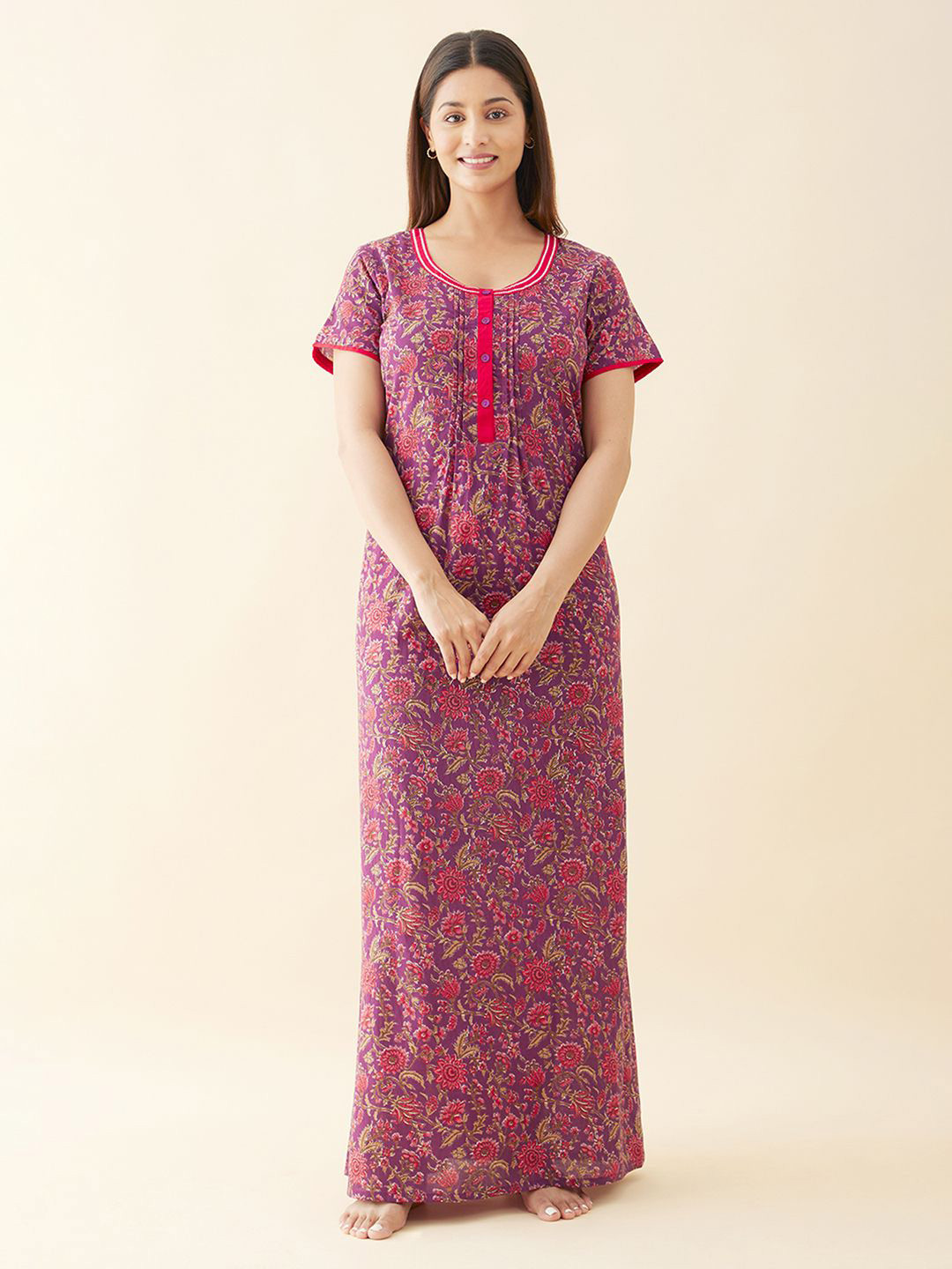 

Maybell Women Digital Printed Maxi Nightdress, Purple