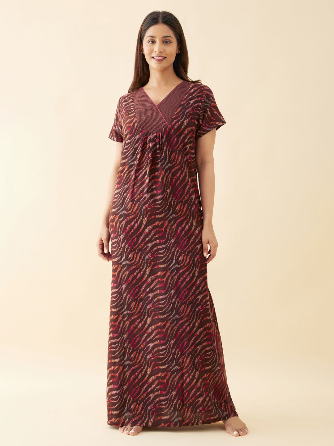 

Maybell V Neck Printed Pure Cotton Maxi Nightdress, Brown