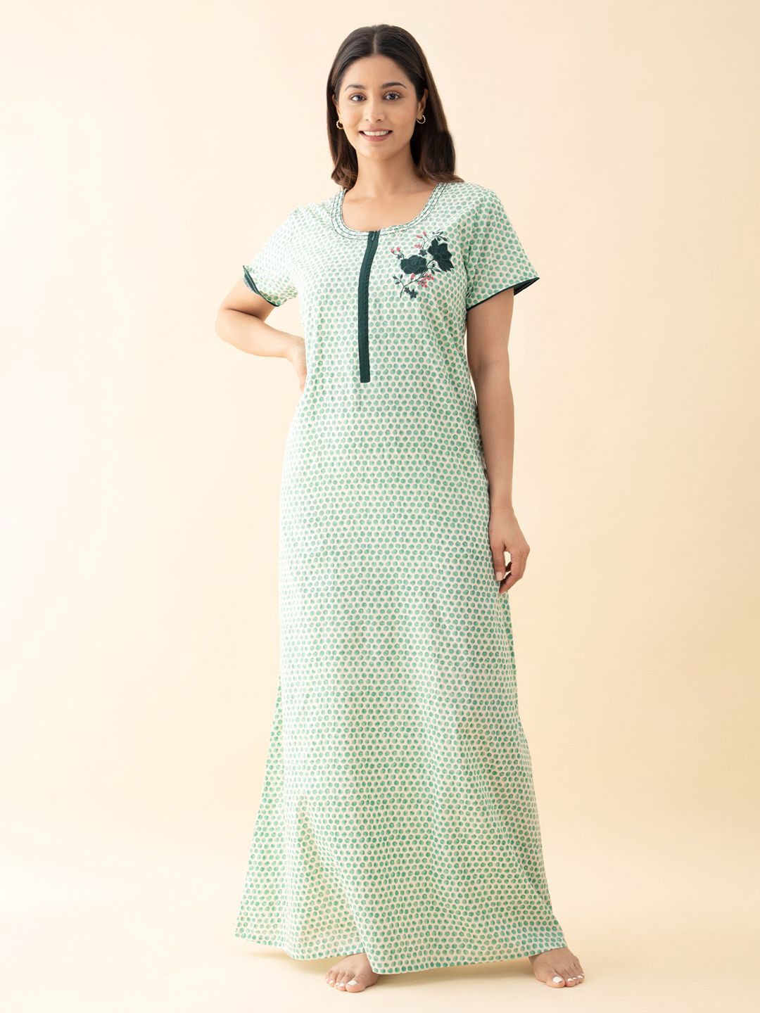 

Maybell Women Printed Maxi Nightdress, Green