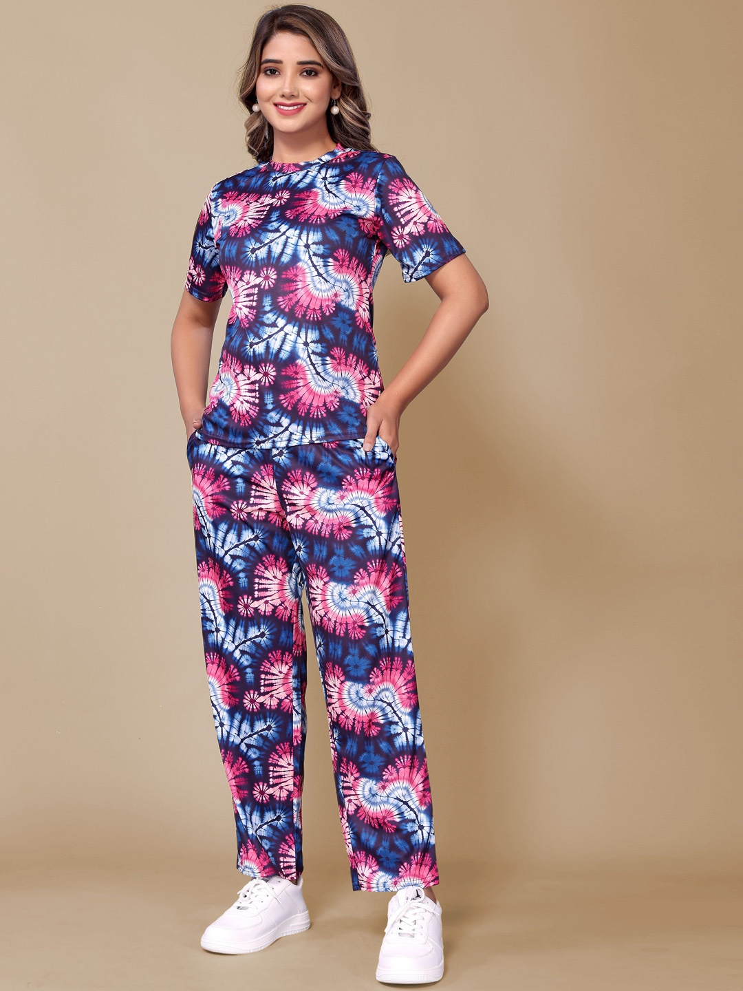

Aardiva Printed T-shirt With Trousers Co-Ords, Blue