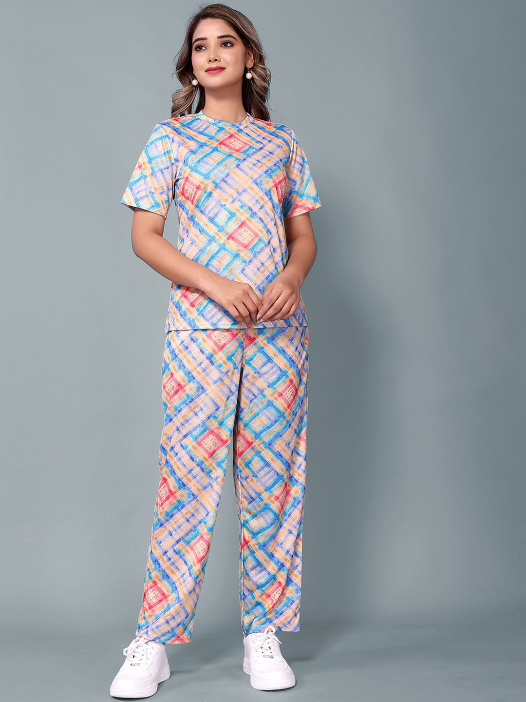 

Aardiva Printed T-shirt With Trousers Co-Ords, Blue