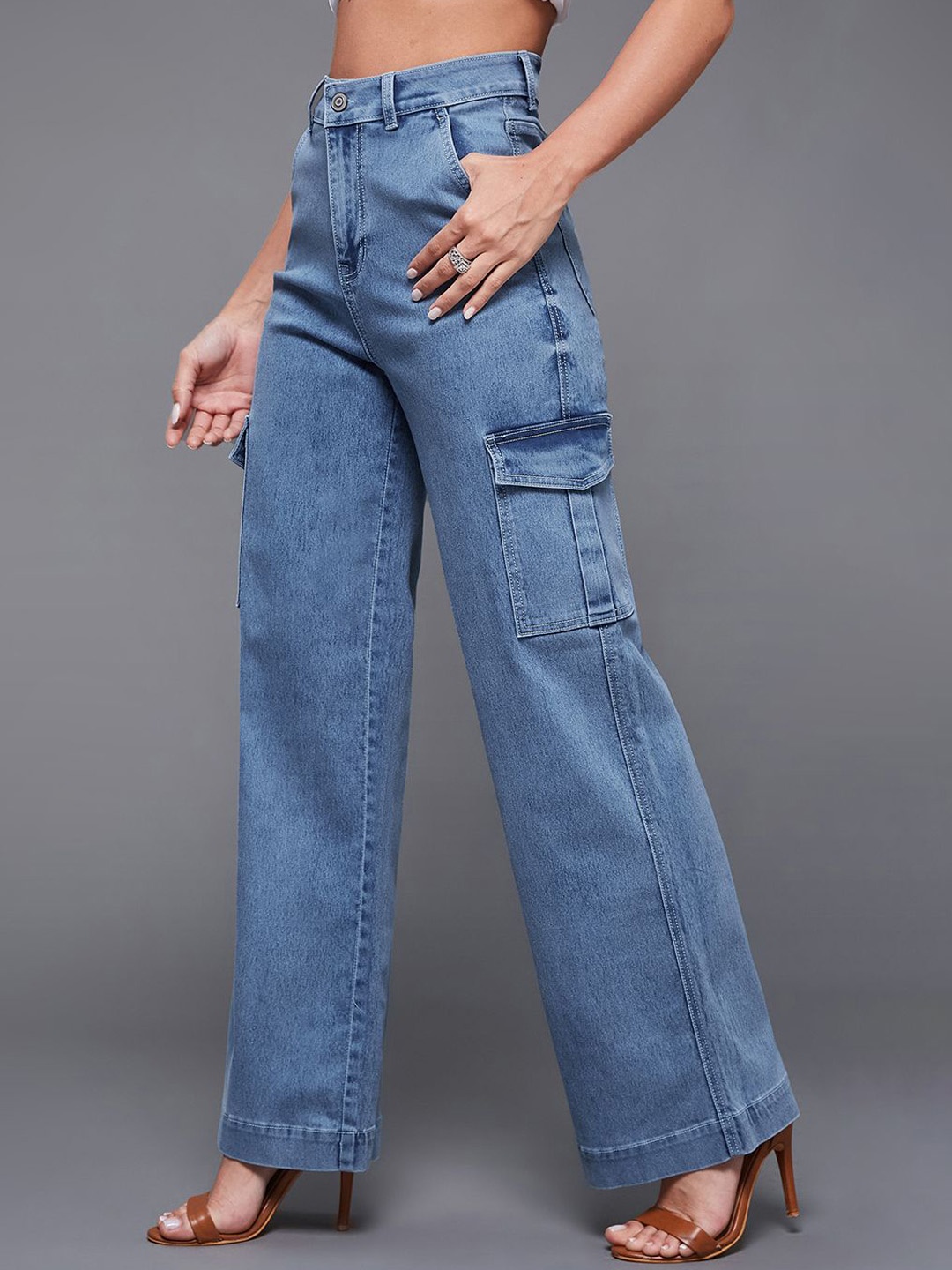 

Miss Chase Women Wide Leg High-Rise Stretchable Jeans, Blue