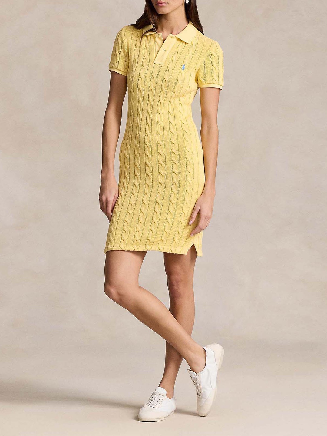 

Polo Ralph Lauren Shirt Collar Cable-Knit Cotton Polo Bodycon Mini Dress, Yellow