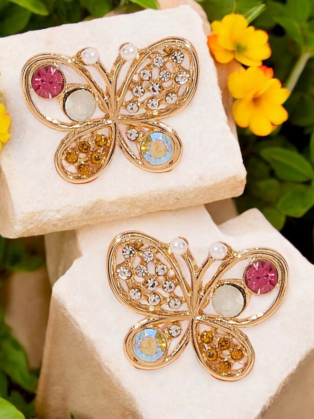 

fabula Crystal & Pearl Butterfly Studs, Gold
