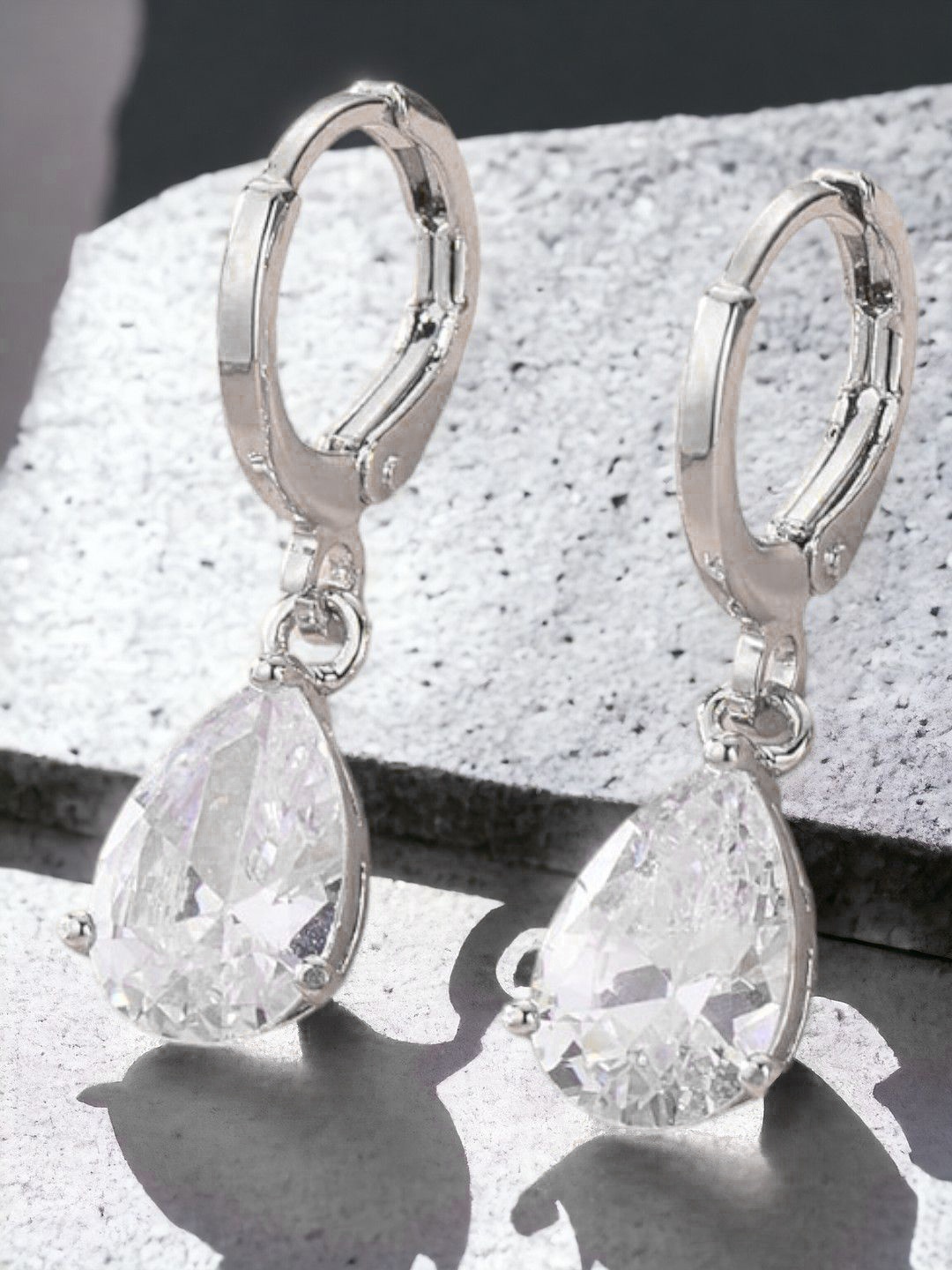 

fabula Cubic Zirconia Teardrop Shaped Drop Earrings, Silver