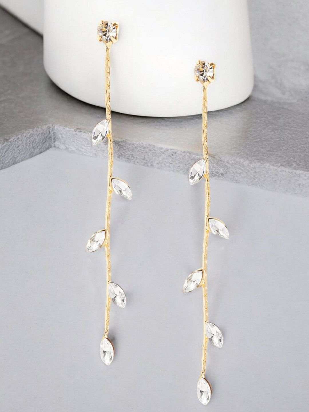 

fabula Floral Shaped American Diamond Drop Earrings, Gold