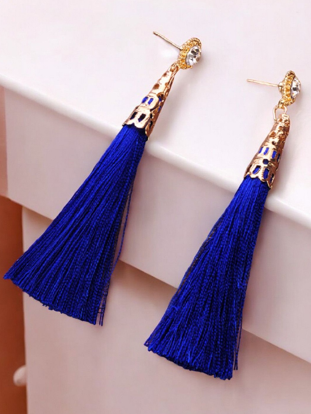 

fabula Artificial Stones Studded Contemporary Tasselled Drop Earrings, Blue